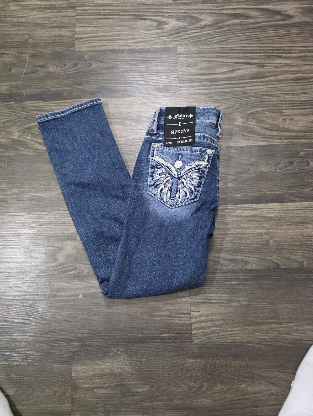 Fleur by Miss Me y2k SR177 Dark Wash Wing Back Pocket Bootcut Jeans Women's
